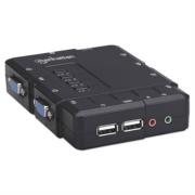 Switch KVM Manhattan Compacto 4 Puertos Desktop USB 4:1 Cables+Audio Color Negro