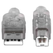 Cable Manhattan USB B Alta Velocidad 2.0 A-B 3m Color Plata