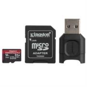 Tarjeta Kingston MicroSD Canvas React Plus 64GB micSDXC React+ SDCR2 285R UHS-II w/ADP+MLPM Reader