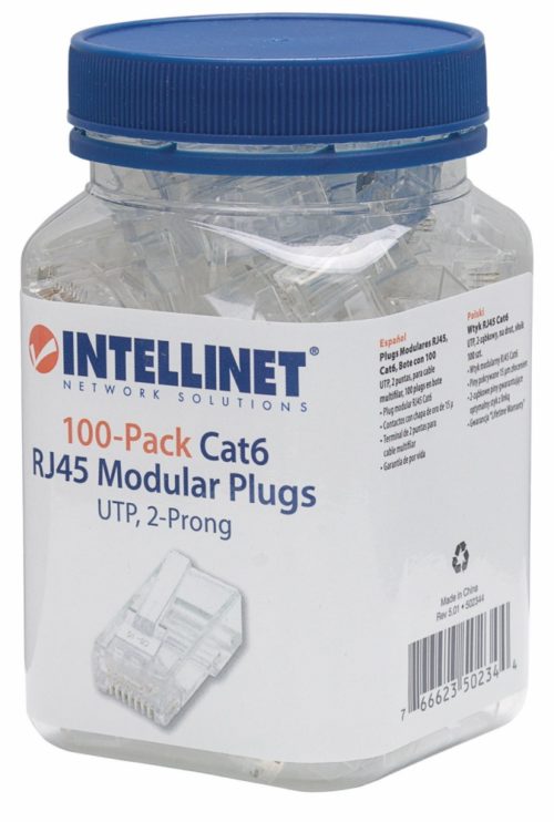 Intellinet Plugs Modulares RJ-45, Cat6, Bote con 100 Piezas MULTIFILAR BOTE CON 100 PIEZAS