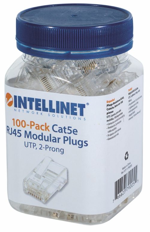 Intellinet Plugs Modulares RJ-45, Cate5e, Bote con 100 Piezas Transparentes MULTIFILAR BOTE CON 100 PIEZAS