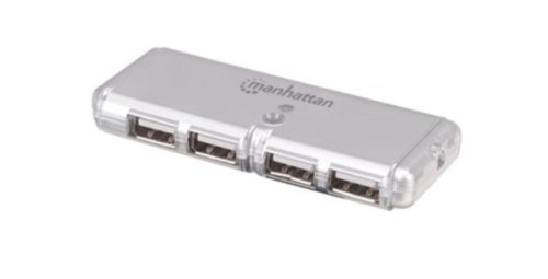 Concentrador USB Manhattan - USB - Externo - Plata - 4 Total USB Port(s) - 4 USB 2.0 Port(s) - PC, Mac FUENTE