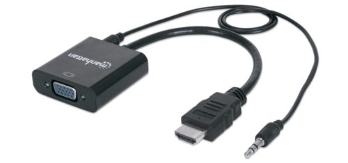 Convertidor Manhattan HDMI/3.5mm a VGA de 2.5m. Color Negro HDMI A VGA + AUDIO 3.5MM 1080P M-H