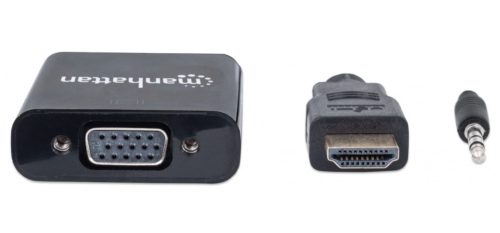 Convertidor Manhattan HDMI/3.5mm a VGA de 2.5m. Color Negro HDMI A VGA + AUDIO 3.5MM 1080P M-H