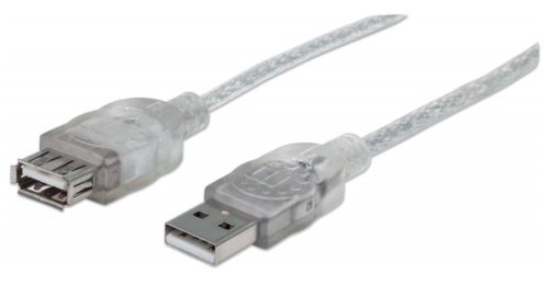 Cable de transferencia de datos IC INTRACOM - 3.05m USB - Extremo prinicpal: 1 x Tipo A Macho USB - Extremo Secundario: 1 x Tipo A Hembra USB - 480Mbit/s - Cable de extensión - Apantallado - 28 AWG - Plata translúcida .