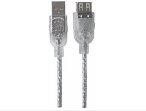 Cable de transferencia de datos IC INTRACOM - 3.05m USB - Extremo prinicpal: 1 x Tipo A Macho USB - Extremo Secundario: 1 x Tipo A Hembra USB - 480Mbit/s - Cable de extensión - Apantallado - 28 AWG - Plata translúcida .