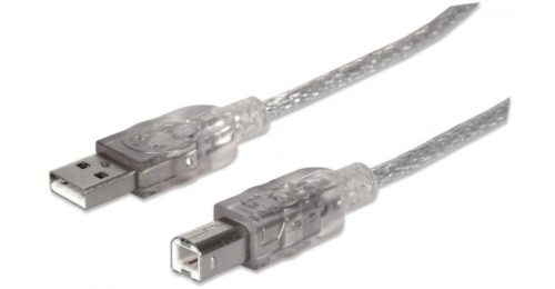 Cable de transferencia de datos IC INTRACOM - 3.05m USB - para Hub, Computador - Extremo prinicpal: 1 x Tipo A Macho USB - Extremo Secundario: 1 x Tipo B Macho USB - 480Mbit/s - Apantallado - 28 AWG - Plata translúcida PLATA