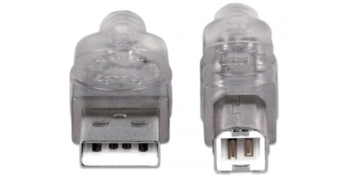 Cable de transferencia de datos IC INTRACOM - 3.05m USB - para Hub, Computador - Extremo prinicpal: 1 x Tipo A Macho USB - Extremo Secundario: 1 x Tipo B Macho USB - 480Mbit/s - Apantallado - 28 AWG - Plata translúcida PLATA