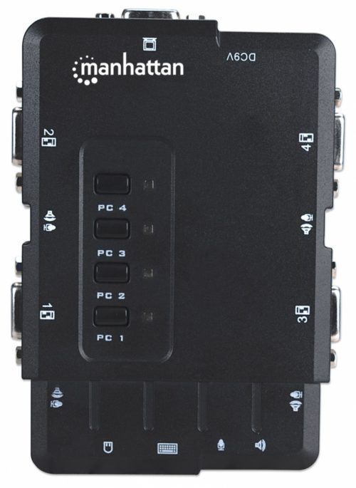 Switch Manhattan KVM de 4 Puertos, USB, VGA VGA 3.5MM 1600X900 CON JUEGO CABLES