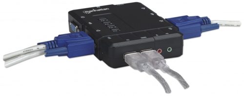 Switch Manhattan KVM de 4 Puertos, USB, VGA VGA 3.5MM 1600X900 CON JUEGO CABLES