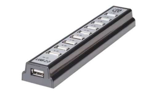 Concentrador USB Manhattan - USB - Externo - Negro - 10 Total USB Port(s) - 10 USB 2.0 Port(s) - PC, Mac .