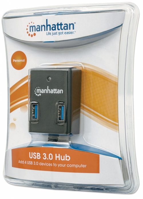 Manhattan Hub USB 3.0 de Supervelocidad, 4x USB A, 5000 Mbit/s - sin Fuente SIN FUENTE