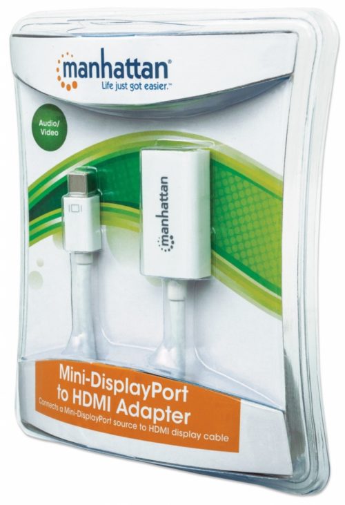 Mini Adaptador Manhattan HDMI - mini DisplayPort, 17cm, Blanco MINI DISPLAYPORT A HDMI 1080P M-H