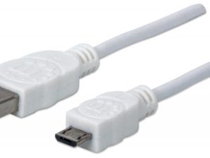 Cable Manhattan para Dispositivos USB de Alta Velocidad, USB 2.0 A Macho - Micro USB 2.0 B Macho, 1.8 Metros, Blanco PVC 1.8M BLANCO.