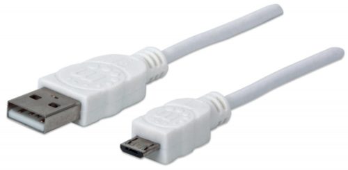 Cable Manhattan para Dispositivos USB de Alta Velocidad, USB 2.0 A Macho - Micro USB 2.0 B Macho, 1.8 Metros, Blanco PVC 1.8M BLANCO.