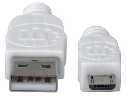 Cable Manhattan para Dispositivos USB de Alta Velocidad, USB 2.0 A Macho - Micro USB 2.0 B Macho, 1.8 Metros, Blanco PVC 1.8M BLANCO.