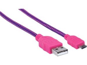 Manhattan Cable con Recubrimiento Textil USB 2.0 A Macho - Micro USB 2.0 B Macho, 1 Metro, Rosa/Morado TEXTIL 1.0M ROSA/MORADO.