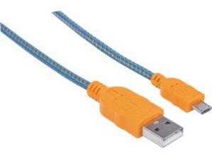 Manhattan Cable con Recubrimiento Textil USB 2.0 A Macho - Micro USB 2.0 B Macho, 1 Metro, Azul/Naranja TEXTIL 1.0M NARANJA/AZUL.