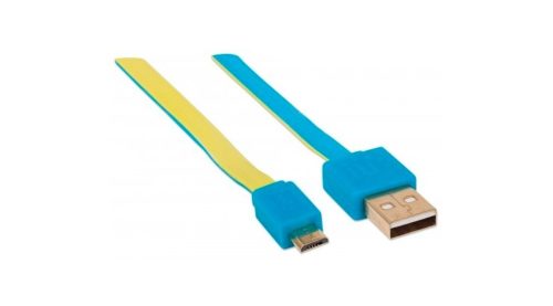 CABLE USB V2 A-MICRO B, BLISTER PLANO 1.8M AZUL/AMARILLO. PLANO 1.8M AZUL/AMARILLO.