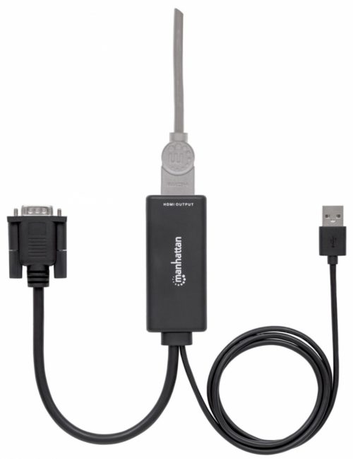 Adaptador Manhattan VGA (D-Sub)/USB - HDMI, 1920 x 1200 Pixeles, Negro VGA A HDMI + AUDIO Y AC VIA USB