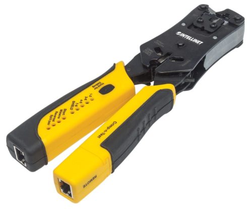 Pinza Crimpeadora Intellinet 780124, RJ-11/RJ-12/RJ-22/RJ-45, Negro/Amarillo RJ11/RJ12/RJ45 CON PROBADOR CABLES