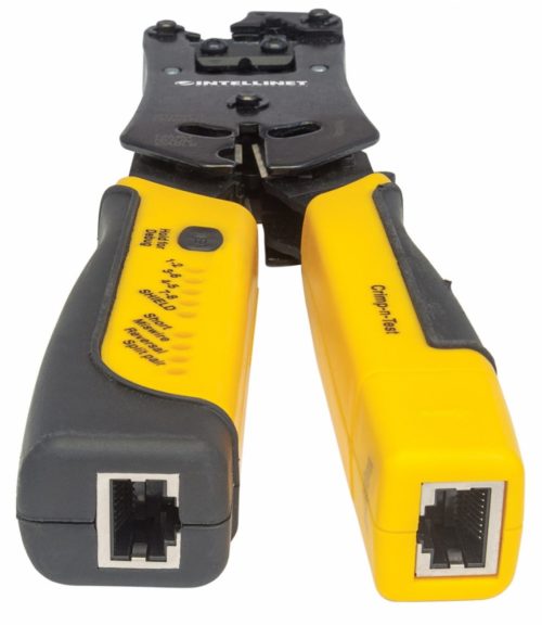 Pinza Crimpeadora Intellinet 780124, RJ-11/RJ-12/RJ-22/RJ-45, Negro/Amarillo RJ11/RJ12/RJ45 CON PROBADOR CABLES