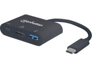 Manhattan Adaptador USB C Macho - HDMI/USB A/USB C Hembra, Negro DOCKING USB-C A HDMI USB 3.O USB-C