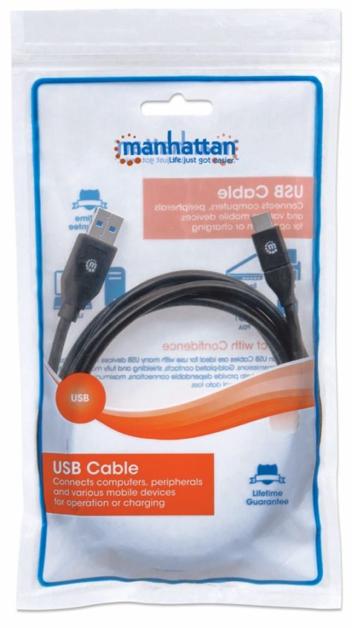 Cable Manhattan USB A Macho - USB C Macho, 2 Metros, Negro .