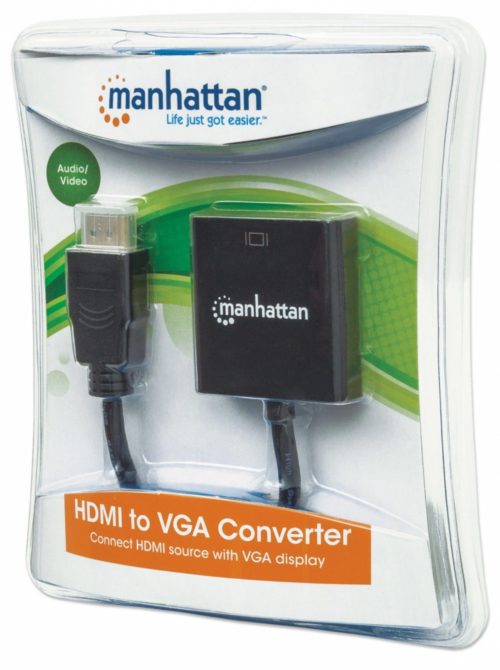 Manhattan Adaptador HDMI Macho - VGA Hembra, 22cm, Negro MANHATTAN