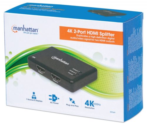 Divisor de Video Manhattan HDMI, 2x HDMI, Negro HZ 1 IN : 2 OUT AC