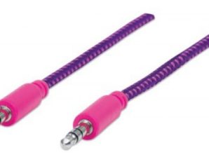 Manhattan Cable 3.5mm Macho - 3.55mm Macho, 1 Metro, Rosa/Púrpura TEXTIL ROSA/MORADO 1.0M BLISTER