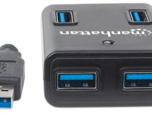 Manhattan Hub USB A 3.0 de Supervelocidad, 4 Puertos, 5000 Mbit/s, con Fuente CON FUENTE COLOR NEGRO