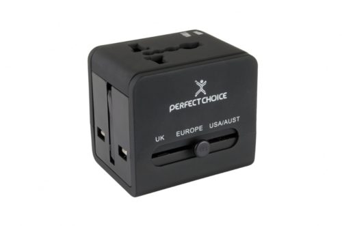 Perfect Choice Cargador y Adaptador de Conectores para Viaje PC-240341, 100 - 240V, Negro VIAJE CON SALIDA USB DUAL