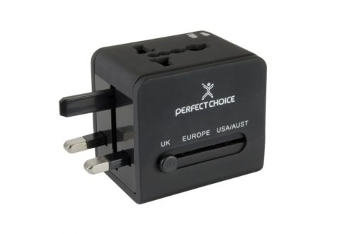 Perfect Choice Cargador y Adaptador de Conectores para Viaje PC-240341, 100 - 240V, Negro VIAJE CON SALIDA USB DUAL