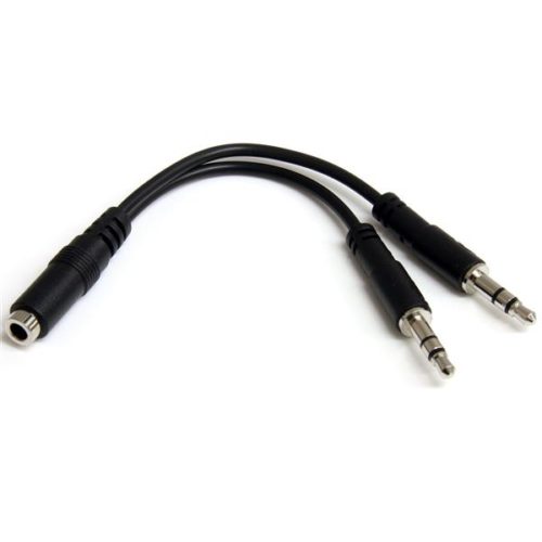 Cable StarTech.com 3,5mm Hembra - 2x de 3,5mm Macho, 13cm, Negro AUDIFONOS HEMBRA A MACHO .