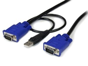 Startech.com Cable KVM Ultra Delgado 2 en 1, USB/VGA Macho - VGA Macho, 4.5 Metros, Negro 2EN1 VGA USB HD15 MACHO A MACHO .