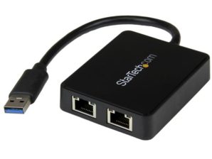 StarTech.com Adaptador 2x USB 3.0 Macho - 2x RJ-45 Hembra, 20cm, Negro RJ45 EXTERNA USB 3.0 CON 1X USB A
