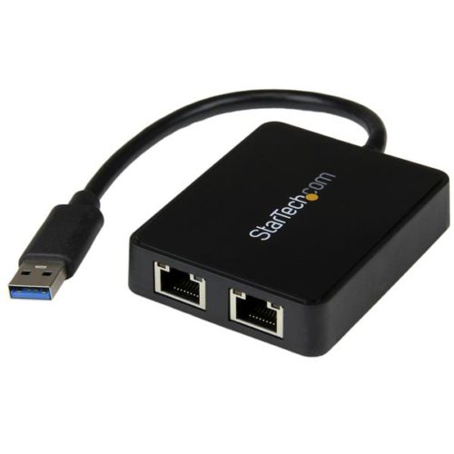 StarTech.com Adaptador 2x USB 3.0 Macho - 2x RJ-45 Hembra, 20cm, Negro RJ45 EXTERNA USB 3.0 CON 1X USB A