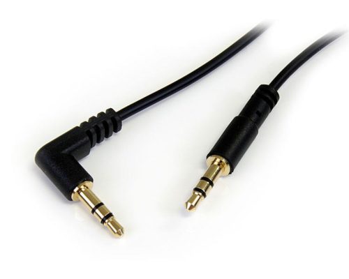Startech.com Cable Delgado de Audio Estéreo Mini Jack en Ángulo Derecho, 3.5mm Macho - 3.5mm Macho, 91cm, Negro JACK 3.5MM ANGULO DERECHO MACHO .