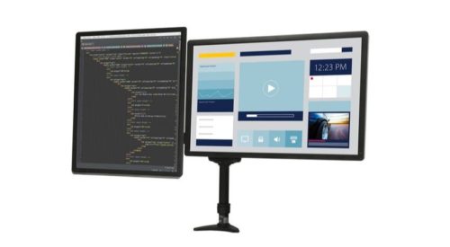 BRAZO ARTICULADO DE 2 MONITOR SOPORTE CON MASTIL PARA MESA