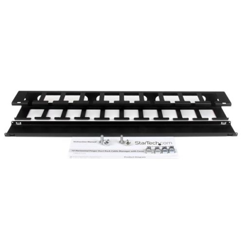 StarTech.com Panel Canaleta Horizontal de 1U con Cubierta para Gestión de Cableado en Racks y Perforaciones Laterales CON CUBIERTA RACK