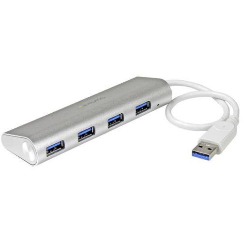 StarTech.com Hub Portátil USB A 3.0 de 4 Puertos con Cable Incorporado, Plata/Blanco HUB CON CABLE INCORPORADO