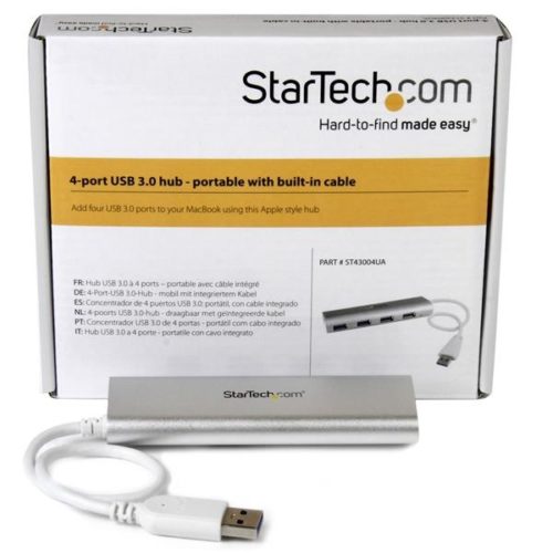 StarTech.com Hub Portátil USB A 3.0 de 4 Puertos con Cable Incorporado, Plata/Blanco HUB CON CABLE INCORPORADO