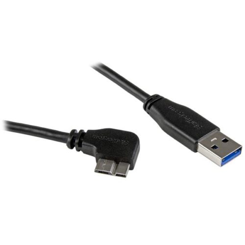 StarTech.com Cable Delgado de Micro USB 3.0, Ángulo Derecho, 50cm, Negro 3.0 ACODADO A LA DERECHA A USB A.