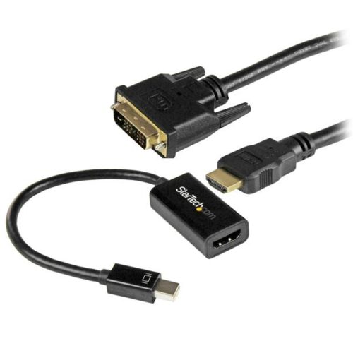 StarTech.com Kit de Conectividad Mini DisplayPort - DVI, Mini DisplayPort a HDM con Cable HDMI a DVI, 1.8 Metros, Negro DISPLAYPORT A DVI Y HDMI