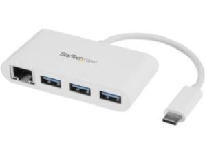 StarTech.com Hub USB C 3.0 Macho - 3x USB A 3.0 y Ethernet Gigabit, 1000 Mbit/s, Blanco USB-C A USBA Y RED BLANCO