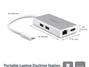 StarTech.com Hub USB-C Multifunción para Laptops, USB-C Macho - 2x USB A 3.0/1x HDMI/ 1x RJ-45 Hembra, Plata .