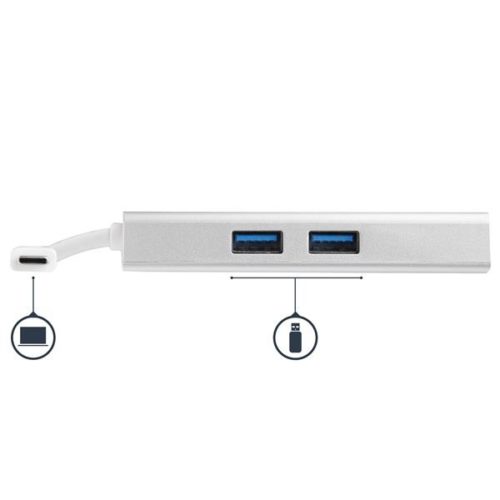 StarTech.com Hub USB-C Multifunción para Laptops, USB-C Macho - 2x USB A 3.0/1x HDMI/ 1x RJ-45 Hembra, Plata .