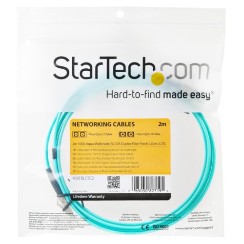 Cable StarTech.com Fibra Óptica Multimodo Dúplex LC Macho - LC Macho, 2 Metros, Turquesa .