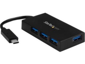 StarTech.com Hub USB C 3.0 Macho - 4x USB A 3.0 Hembra, 5000 Mbit/s, Negro ERTOS ALIMENTADO USB C A USB A